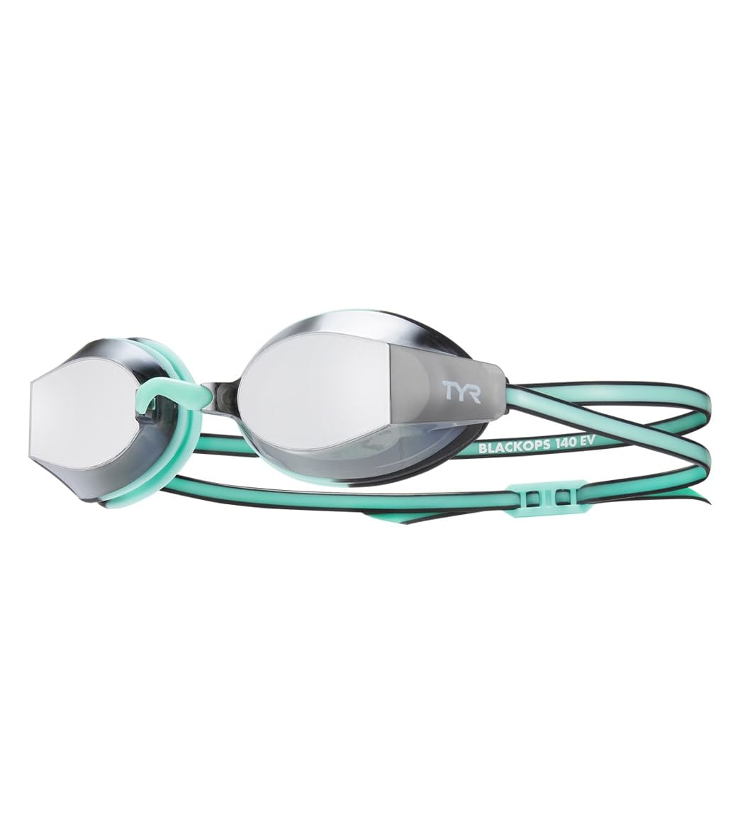 TYR Black Ops 140 EV Racing Mirrored Swim Goggles Women's Fit, Silver/Mint/Black