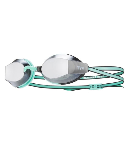 TYR Black Ops 140 EV Racing Mirrored Swim Goggles Women's Fit, Silver/Mint/Black