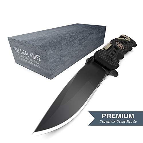 Swiss Safe 3-in-1 Tactical Knife for Military and First Responders - Carbon Fiber Gray