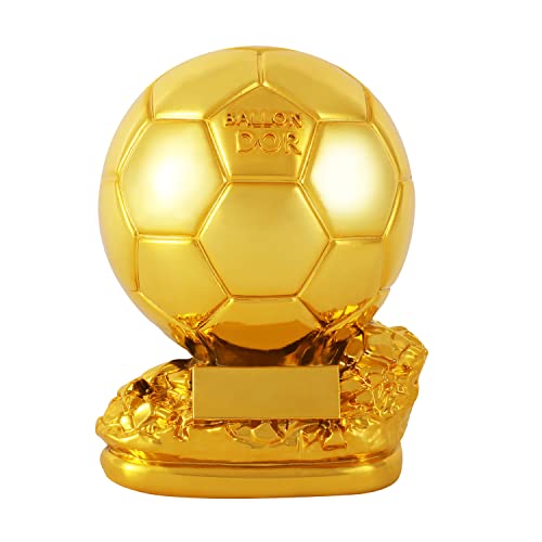 Fubosi 10.24 Inch Ballon d'Or Trophy Football Trophy, Golden Ballon Football Trophy, Best Soccer Trophy Resin Replica with Electroplating Process for Office Decorations Fans Gifts and Birthday Gift