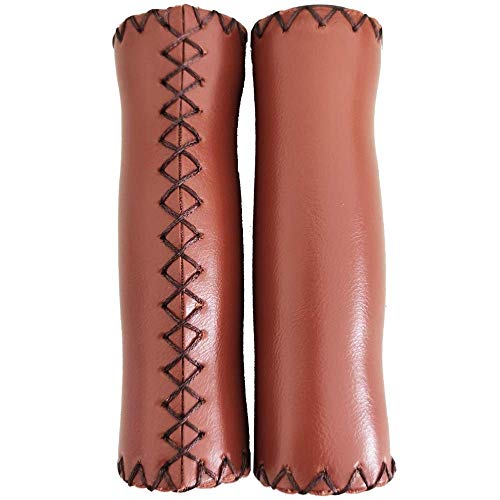 Brown Beach Cruiser Bike Bicycle Soft Synthetic Leather Handlebar Cover Grips Bar with End Cap and Needle