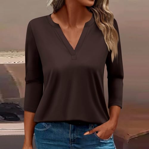 womens summer tops 3/4 Length Sleeve Tops Trendy Elegant Henley Neck Summer Shirts Loose Fit Three Quarter Length Sleeve Blouses y2k tops