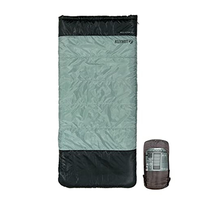 Klymit Wild Aspen Lightweight Rectangle Sleeping Bag, 20¡ÆF Sleeping Bag for Camping, Hiking, and Backpacking in Cold Weather, Green