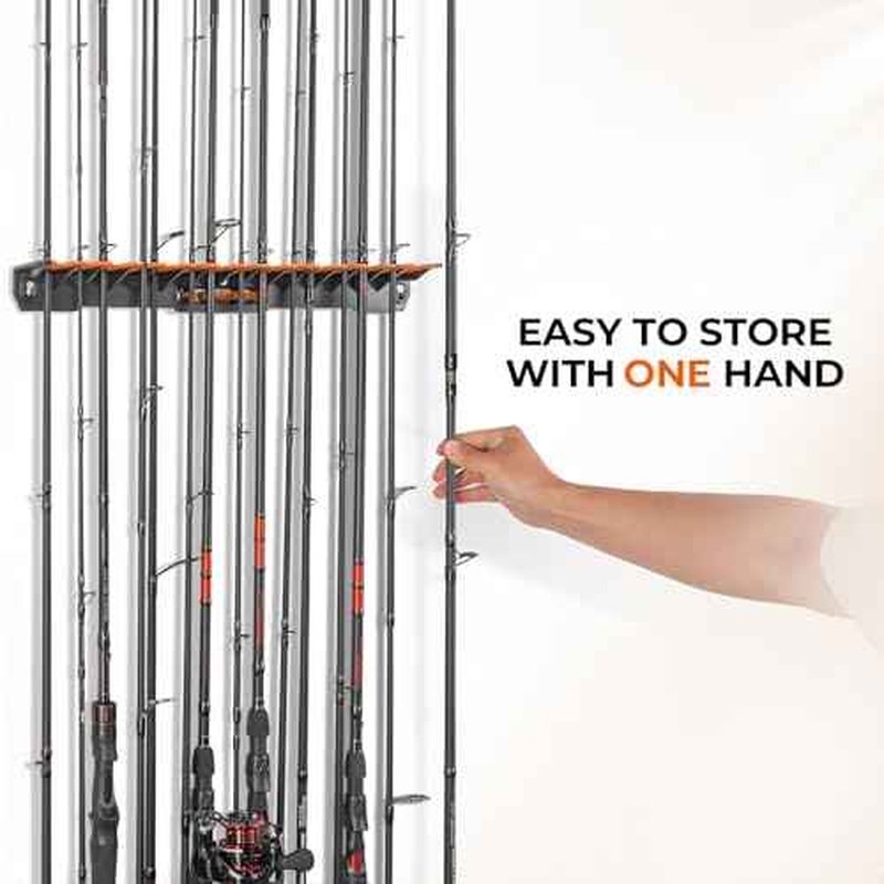 KastKing V15 Vertical Fishing Rod Holder ? Wall Mounted Fishing Rod Rack, Store 15 Rods or Fishing Rod Combos in 17.25 Inches, Great Fishing Pole Holder and Rack