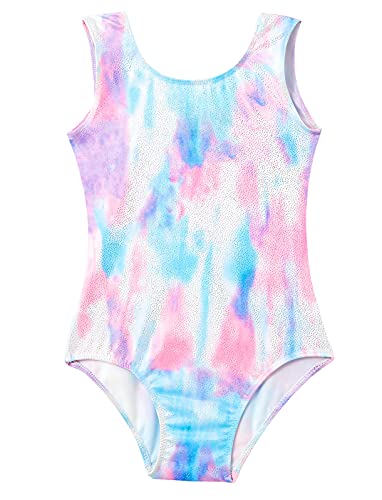 Domusgo Gymnastics Leotards for Girls Size 6-7 Years Old Sparkle One Piece Shiny Colorful Tie Dye Outfits