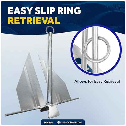 Five Oceans Boat Anchor - Fluke Anchor, 8 Lb, Galvanized Steel Slip Ring Boat Anchor, Boat Anchors, Small Boat Anchor for Kayak, Dinghies Personal Watercraft Paddleboards Canoes Small Boats - FO4624
