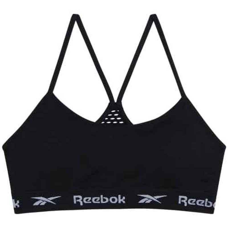 Reebok Girls Training Bra - 2 Pack Racerback Crop Cami Bralette with Removable Pads - Soft Seamless Bras for Teens (6-16)