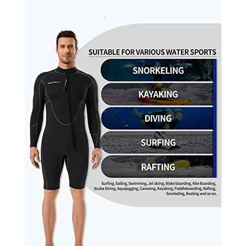 Seaskin Long Sleeve Shorty Wetsuit Mens 3mm Neoprene Diving Suits Front Zip