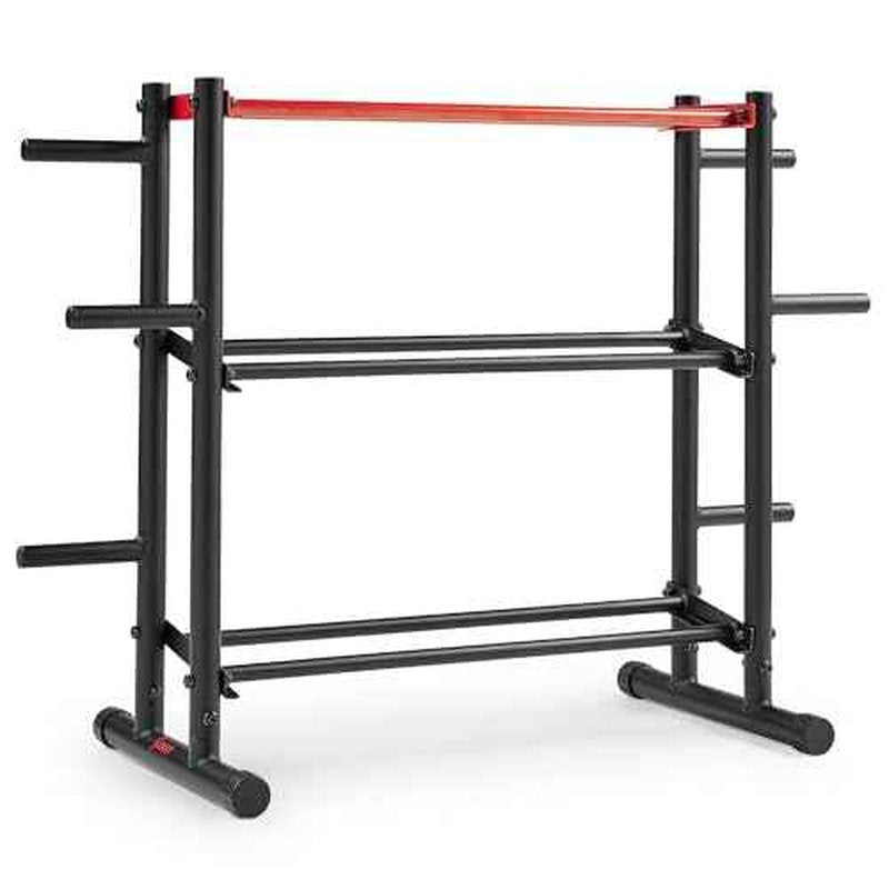 Sunny Health & Fitness Multi-Weight Storage Rack Stand for Dumbbells, Kettlebells, Olympic Weight Plates, Barbell, Medicine Ball