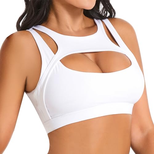 Push up Sports Bra for Women Sexy Hollow Crop Tops with Removable Cups Yoga Workout Fitness Yoga Bra Medium Support White X-Large