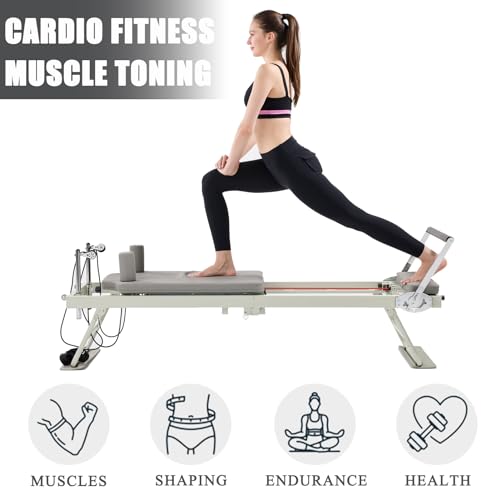 Pilates Reformer Machine Home Indoor Workout Machine，Foldable Pilates Reformer Equipment for Home Gym Cardio Fitness -Up to 250 lbs Weight Capacity-Personal Indoor Sport Apparatus-Birthday Gift