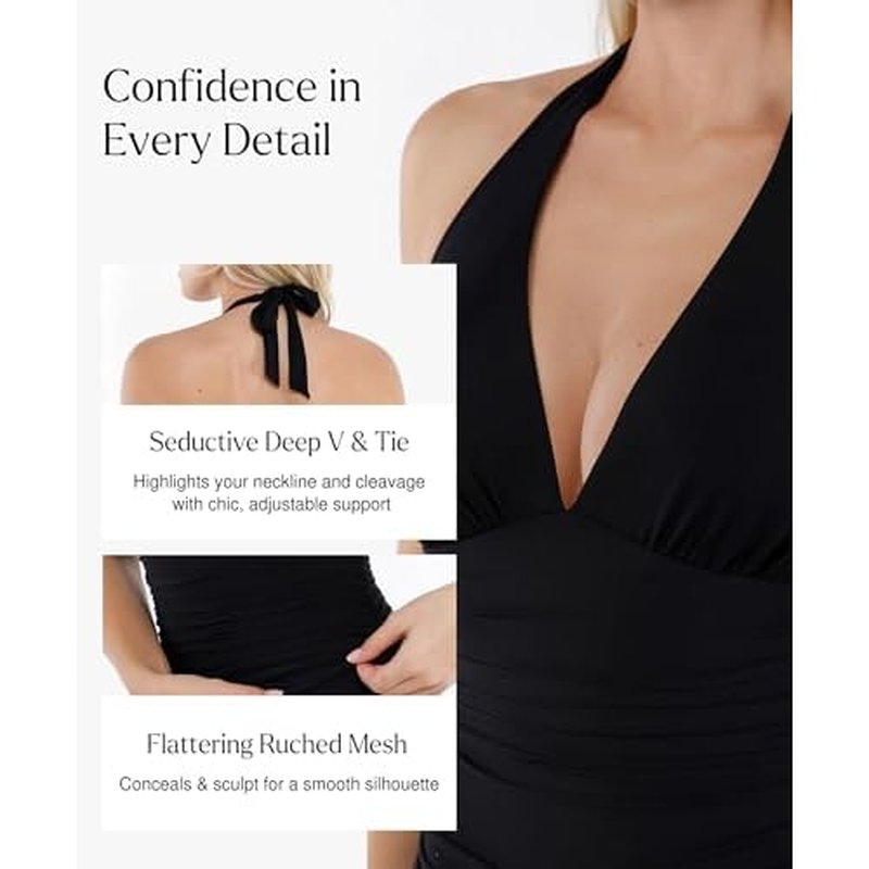 Popilush One Piece Swimsuit Women Tummy Cnotrol Halter V Neck Shapewear Swimsuits Bathing Suit Slimming Swimwear