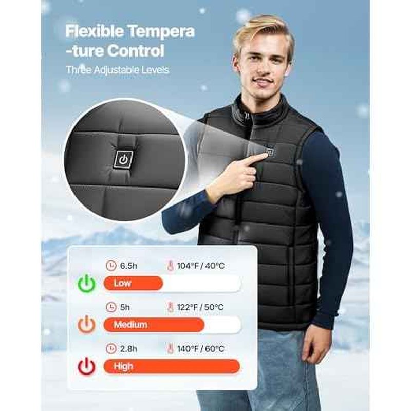 VEVOR Heated Vest,Men Electric Heating with Battery Pack,Lightweight Rechargeable Winter-Jacket with 3 Levels