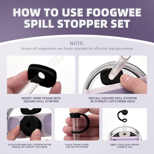 FOOGWEE Silicone Spill Stopper for Stanley 30 40 oz Quencher H2.0 Tumbler with Handle Straw Cover Caps for Stanley Water Bottle Leak Stoppers for Stanley Lid Spill Stoppers for Stanley Cup Accessories