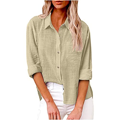 Prime Deals Today's Deals of The Day Cancel My Order Womens Linen Tops Trendy Cotton Button Down Shirts for Women Linen Tops with Pockets Linen Tunic Tops for Women