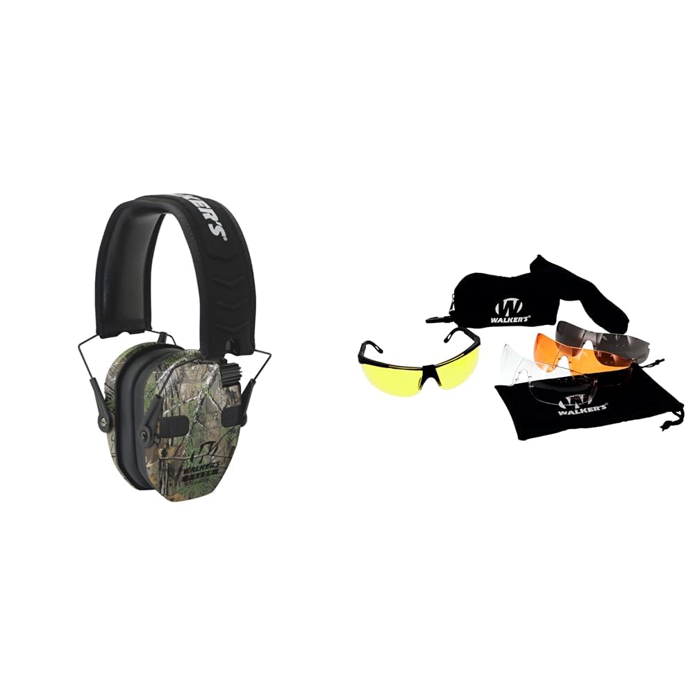 Walker's Razor Slim 23Db Electronic Quad Muff & Interchangeable Lens Sport Glasses Combo Kit