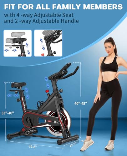 Exercise Bike, DMASUN Silent Magnetic Resistance Stationary Bike for Home with 330/350 LBS Capacity, Workout Bike with Comfortable Seat Cushion, Digital Display with Pulse