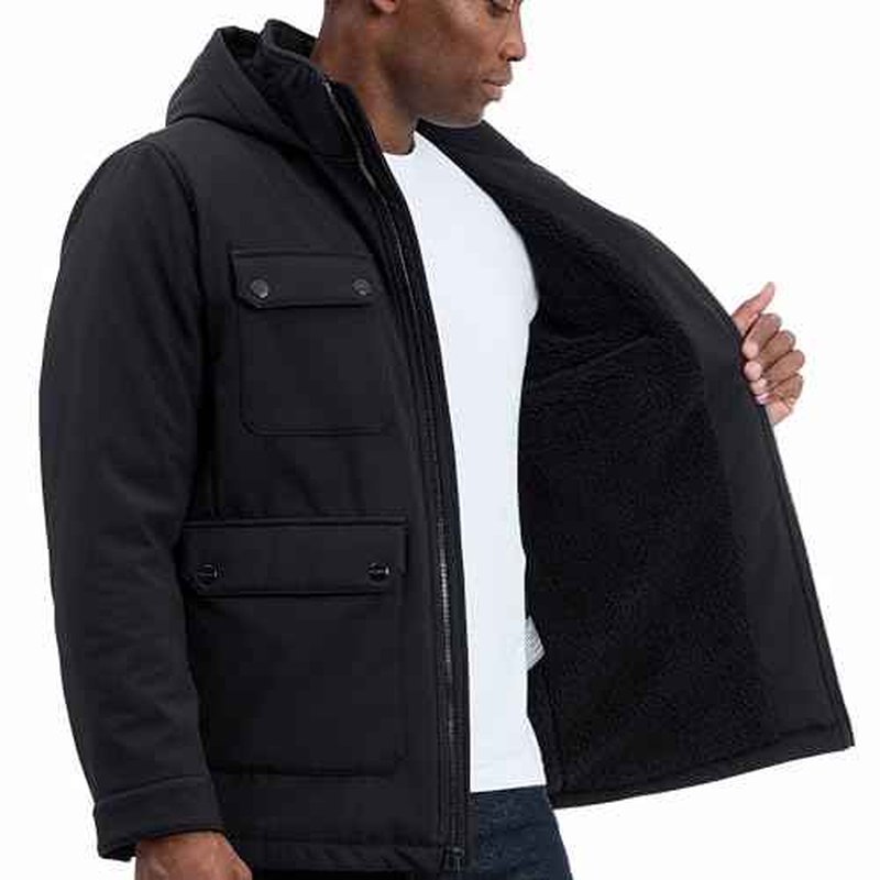 Michael Kors mens Four Pocket Softshell Field Jacket With Faux Sherpa Lining, Wind and Water Resistant