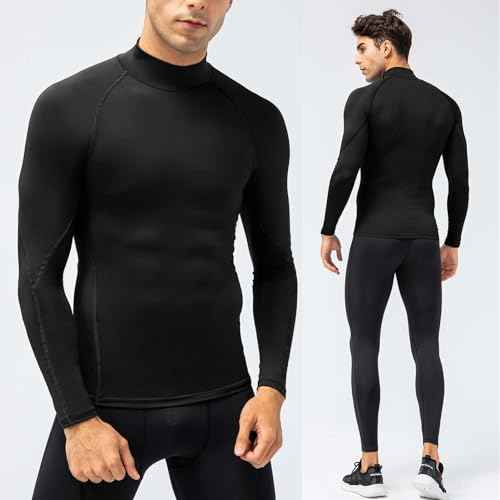 Men's Compression Shirts Long Sleeve Athletic Running Tops Football Turtle Neck Shirts Sport Baselayer Undershirt