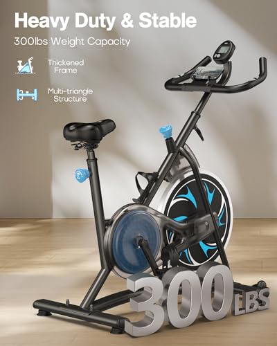 Exercise Bike Indoor Cycling Bike: Fitness Stationary Bike Machine for Home Cardio Gym - 300lbs Weight Capacity, Monitor with Pulse, Phone & Bottle holder & Upgraded Version Seat