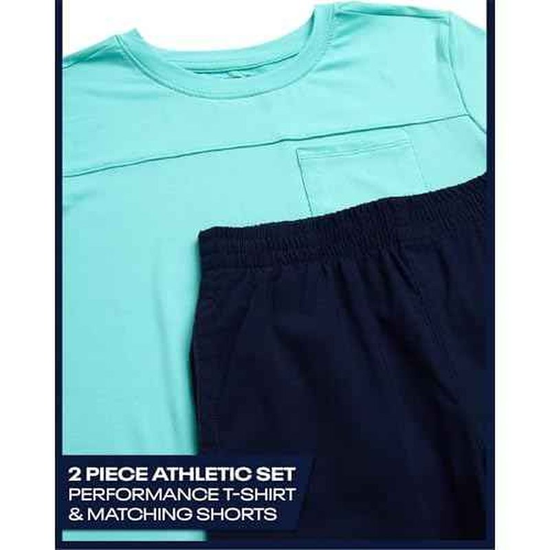 Reebok Boys Athletic Shorts Set - 2 Piece Summer Clothes Outfit with Pocket Tee and Boys Running Shorts for Active Kids