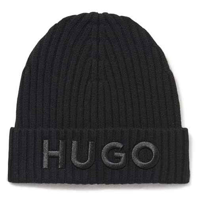 HUGO Men's Big Logo Ribbed Beanie