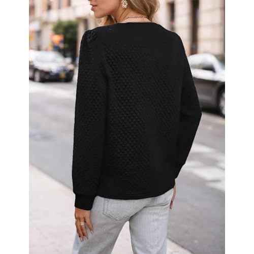 Women Long Puff Sleeve Sweatshirt 2025 Fall Fashion Sweater Lightweight Knit Twist Texture Tops