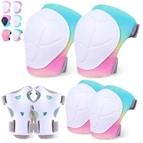 FIODAY Kids Knee and Elbow Pads Wrist Guards Adjustable Protective Gear Set for Girls Boys Inline Skating Biking Skateboard Scooter