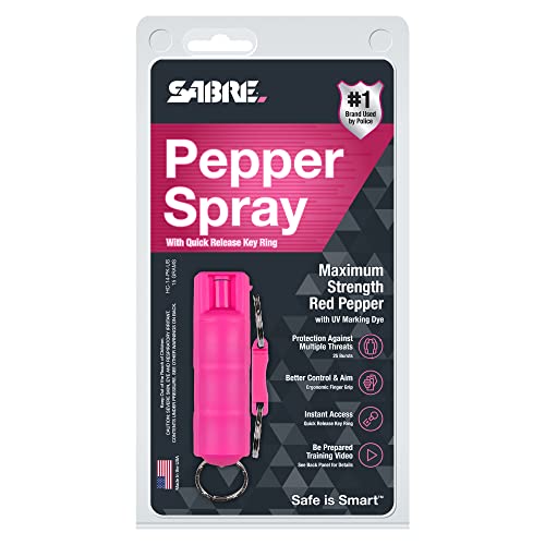 SABRE Pepper Spray And 2-in-1 Stun Gun and Flashlight, 25 Bursts of Max Strength OC Spray, Intuitive Finger Grip, 0.54 fl oz, Painful 1.160 µC Charge, 120 Lumens, Rechargeable, Safety Switch, Holster