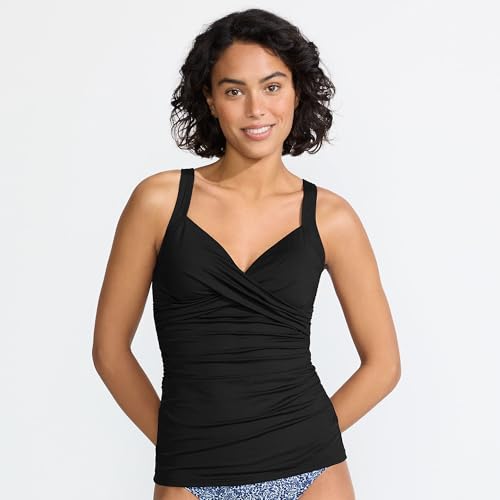 Lands' End Womens Chlorine Resistant Underwire Wrap Tankini Top Black Regular 4