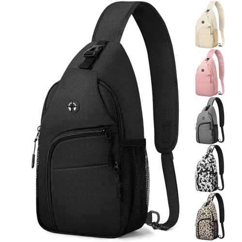 Crossbody Bags for Women Man, Waterproof Sling Bag Backpack Trendy Casual Cross Body Bags with Convertible Shoulder Strap Chest Bag for Camping Hiking Travel Essentials (Black, Medium)