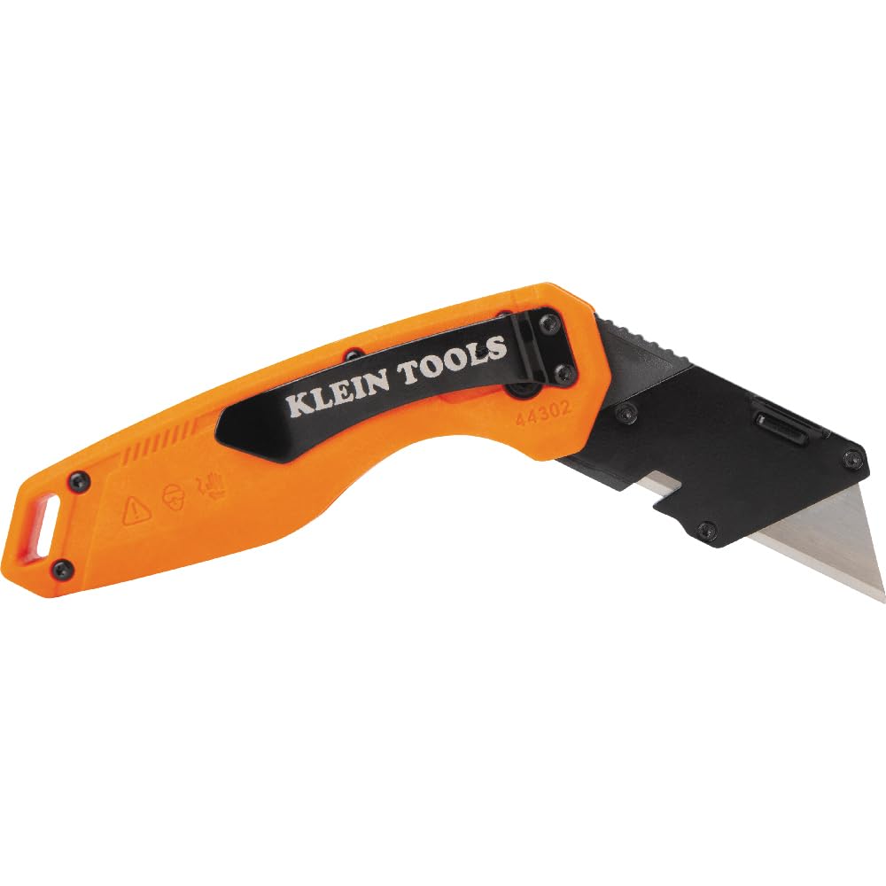 Klein Tools 44302 Folding FLICKBLADE Utility Knife with Side Release Button, Compact, Dual Locking Positions for Versatile Cutting Options