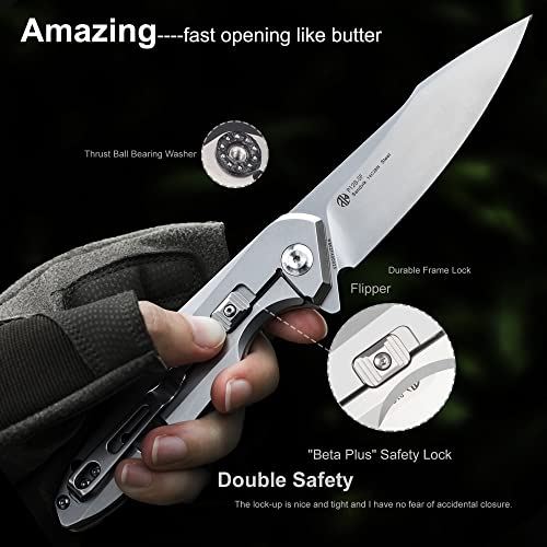 Tactical Folding Pocket Knife for men,14C28N Stainless Steel Blade,Frame Lock,G10 Handle,EDC Small Camping Knives Belt Clip Carry,Lightweight Survival Hunting Flipper Microtech Elemental Bushcraft Hiking Sharp Gear Tool Father Dad Gifts Ruike p108