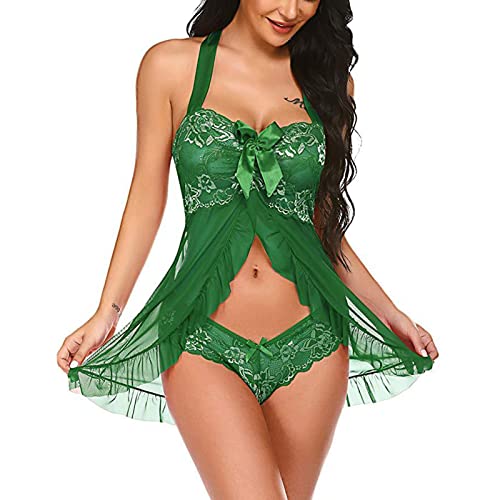 Generic strappy lingerieLace Lingerie for Women Front Closure for Sex Babyboll for Sex Naughty See Through Teddy Pajamas Cute Honeymoon Nightwear, 3X-Large, 3#green