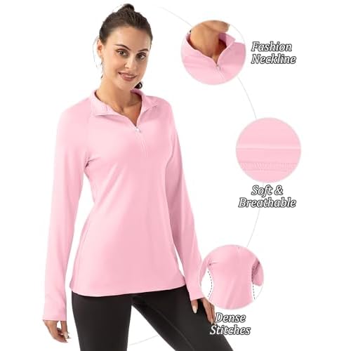 FKEEP Women's Polo Shirts Long Sleeve UPF 50+ Sun Protection Tennis Golf Workout Tops Sport Zipper V Neck