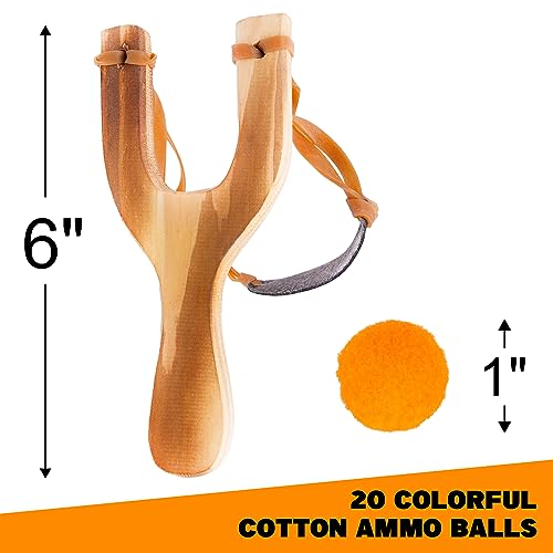 ArtCreativity Wooden Slingshot with 20 Cotton Balls - Wood Slingshot for Kids - Shoots Balls Up to 10 Feet - Soft Balls for Safe Play - Wooden Catapult Outdoor Toys for Kids - Strong Sling Shot Kit