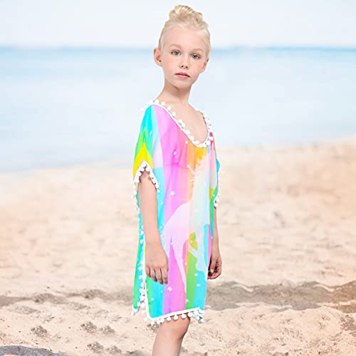 PASHOP Swim Cover Ups for Girls Terry Cover Up Swimwear Hoodie Zipper Cover-up (Rainbow Unicorn, 3-6 Years)