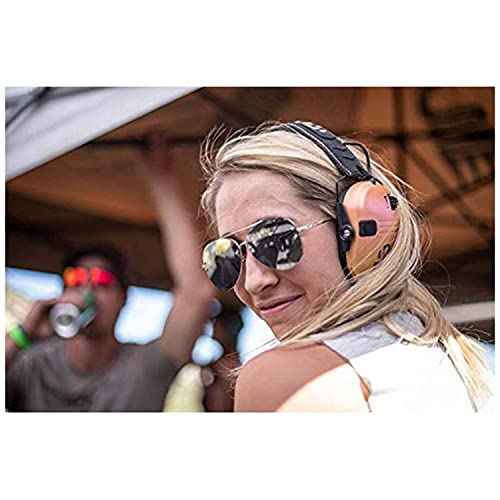 Walker's Razor Slim Ultra Low Profile Compact Design Adjustable Range Shooting Hunting Hearing Protection Electronic Earmuffs, Coral
