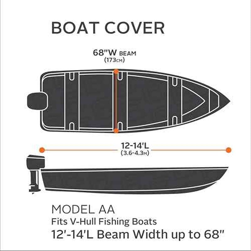 Classic Accessories Stellex All Seasons Boat Cover, Fits Boats 12' - 14' L x 68" W, Trailerable Boat Cover with Polyester Fade-Resistant Fabric, Model AA