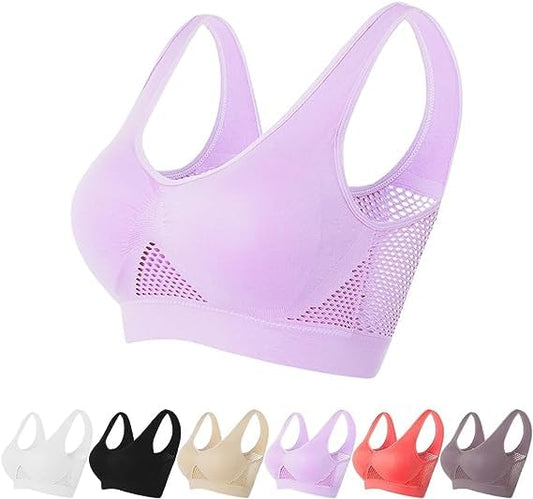 2024 Upgrade Breathable Cool Liftup Air Bra, Large Size Air Bra Breathable and Comfortable Mesh Sports Bra for Women Light Purple