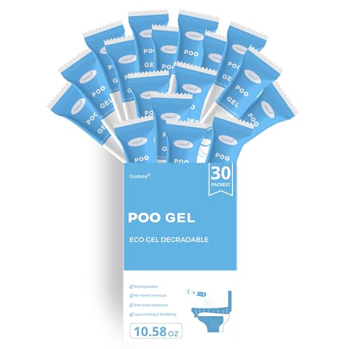 Godora 30 Packs ECO-Friendly Toilet Poo Gel Powder, Portable & Fast-Absorbing Camping Toilet Chemicals, Rapidly Biodegradable Eco Poo Gel for Portable Toilet, Outdoor Portable Bedpans & Emergencies