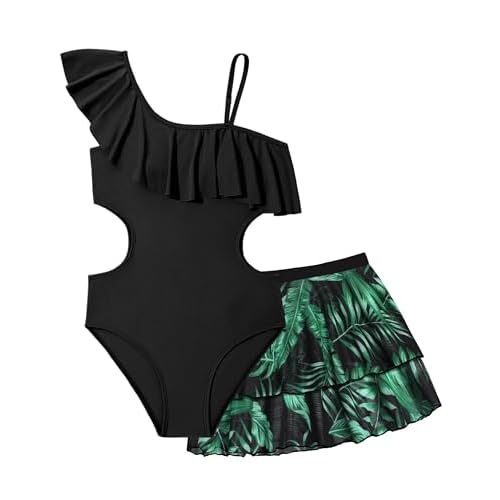 Girls One Piece Swimsuits Cut Out Swimsuit with Mesh Skirt Ruffle Girls Bathing Suit 9-16 Years Summer Beach Swimwear
