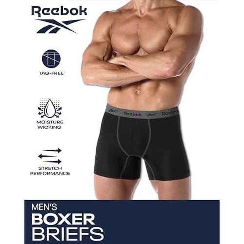 Reebok Mens Boxer Briefs - 3 Pack Stretch Moisture Wicking 6¡± Inseam Mens Underwear with Contour Pouch Boxers for Men