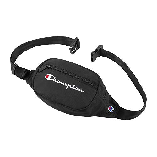 Champion unisex adult Waist Pack, Black/White Logo, One Size US