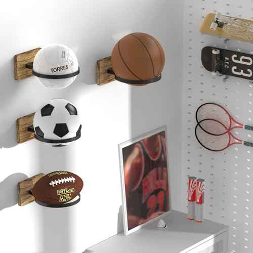 Wall Mount Basketball Holder, Ball Storage Holders Display Rack for Autograph Basketball, Football, Soccer, Volleyball Collection, Sports Accessories Organizer for Player Fans