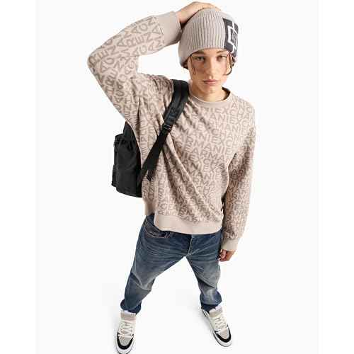 Armani Exchange Men's All Over Logo Stretch Bonded Cotton Crewneck Sweatshirt