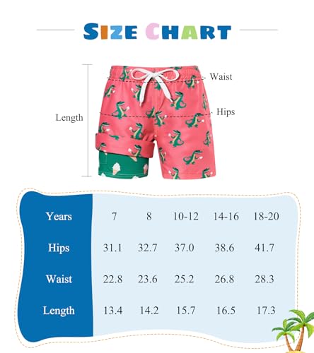 Cozople Teen Boys Swim Trunks with Compression Liner Novelty Crocodile Graphic Bathing Suit Swimwear Stretchy No Chafe Swimming Beach Board Shorts for Casual Swimwear Size 14-16 with Pockets