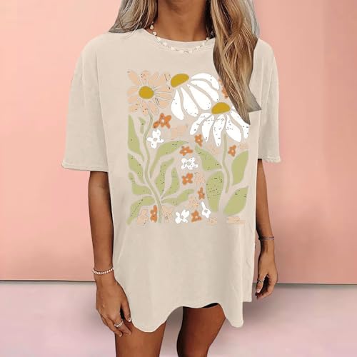 Womens Oversized Tshirt Flower Graphic Tees Nashville Music Short Sleeve Shirts Summer Casual Loose Beach Tops 2024