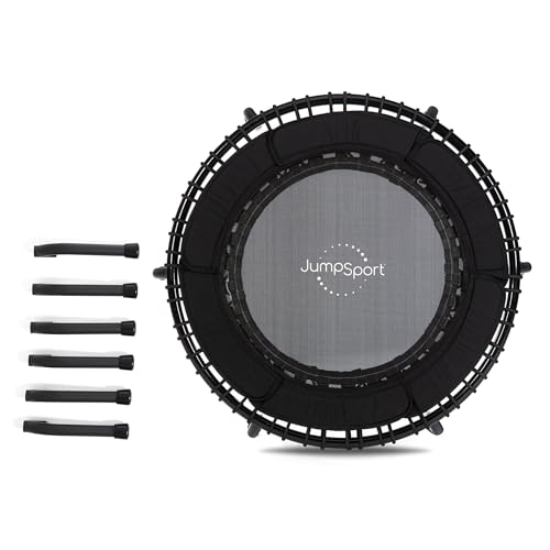 JumpSport 250 Round 39 Inch Fitness Rebounder Cushioned Mini Exercise Trampoline with Arched Legs for Home Fitness and Low Impact Cardio, Black