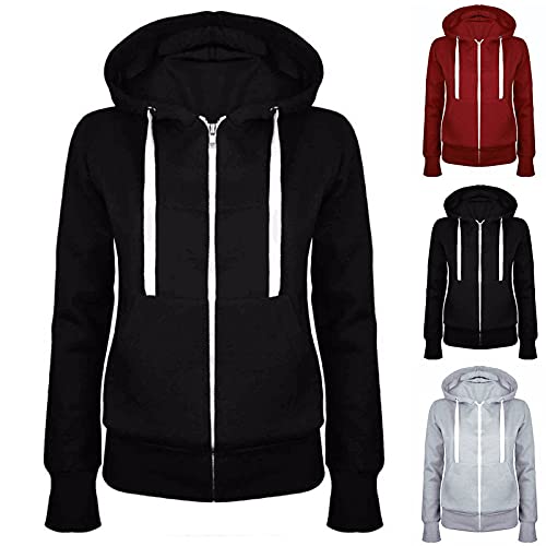 BOXIACEY Fleece Hoodie Women Zip Up Drawstring Jacket Long Sleeve Lightweight Hoodie Casual Hooded Jacket with Pockets